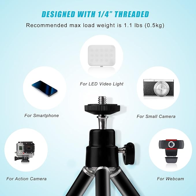 Mini Tripod for Webcam and Phone, 4-9 inch Metal Extendable Webcam Stand with Phone Holder, Tabletop Tripod