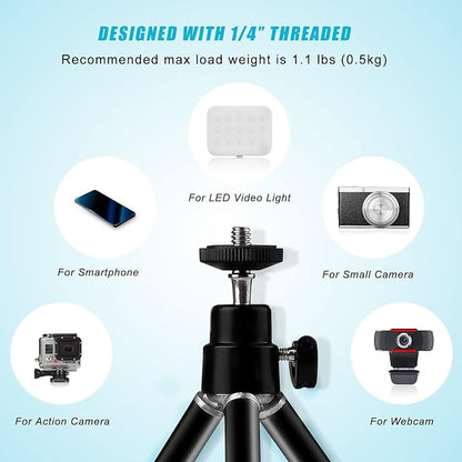 Mini Tripod for Webcam and Phone, 4-9 inch Metal Extendable Webcam Stand with Phone Holder, Tabletop Tripod
