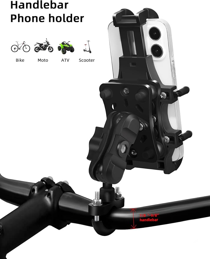 ZIDIYORUO Motorcycle Phone Mount with Vibration Dampener, One-Hand Operation Bike Phone Holder Holds 4.7"-7.1" Cell Phones on Handlebar, ATV Cell Phone Holder for Bike Motorcycle Scooter ATV