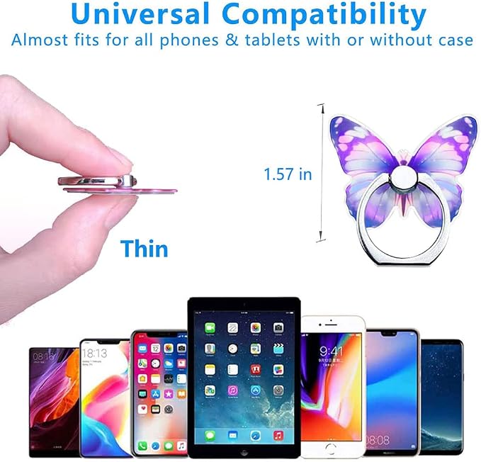 Kinizuxi Cell Phone Ring Holder Stand, Cute Butterfly Phone Ring Grip Holder 360° Rotation Finger Kickstand Compatible with All Smartphones Tablet(1Pack Purple)