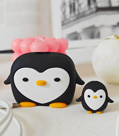 Compatible with Apple 20W/18W USB-C Adapter Charger, 3D Cartoon Protective Case for iPhone 20W USB-C Power Adapter Charger Fast Lightning Cable Cable Cover (Black Penguin)