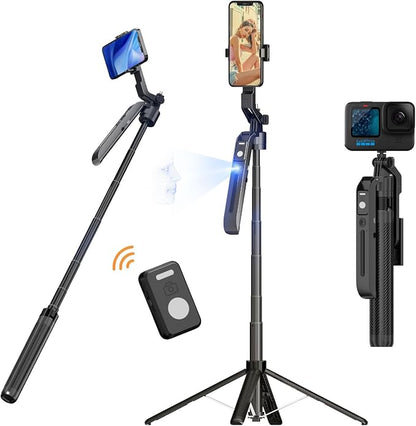 FUNSNAP Auto Face Tracking Tripod for iPhone with Remote, 70 inch Extendable 360° Rotation Selfie Stick Tripod for Android, Phone Holder Video Recording for Content Creators Vlog Live Streaming TIKTok