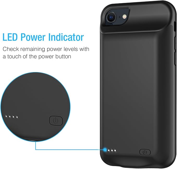 Battery Case for iPhone 6/6s/7/8/SE 2/SE 3, Enhanced 10000mAh High Capacity Portable Protective Charging Case Compatible with iPhone 6/6s/7/8/SE 2/SE 3 (4.0 inch) Extended Battery Charger Case (Black)