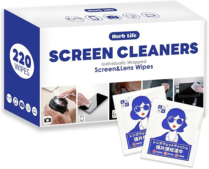 （220 PCS）Screen Cleaner, Glasses Disposable wipes, Audio & Video Lens Cleaners, Sunglasses wipes,Mobile phone screen wipes，Glasses Cleaner for Eye glasses, Camera, Phone, Tablets & Computer Screen