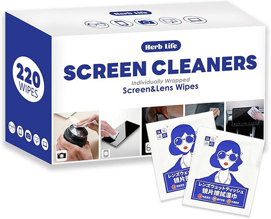 （220 PCS）Screen Cleaner, Glasses Disposable wipes, Audio & Video Lens Cleaners, Sunglasses wipes,Mobile phone screen wipes，Glasses Cleaner for Eye glasses, Camera, Phone, Tablets & Computer Screen