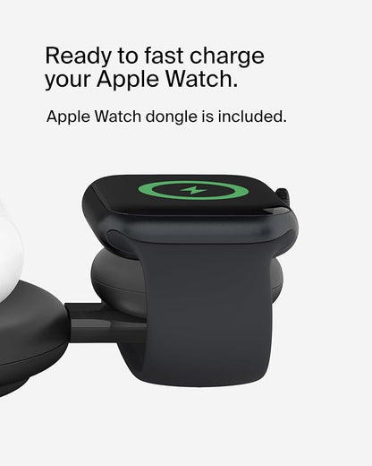 Belkin 3-in-1 MagSafe-Compatible Wireless Charging Pad with Qi2 15W - iPhone Charger - Fast Charging Wireless Charging Station for iPhone 17, 16, & 15 Series, AirPods, Apple Watch, & More - Black