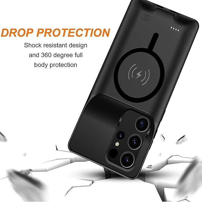 Battery Case for Galaxy S25 Ultra,Upgraded 12000mAh High Capacity Rechargeable Portable Protective Extended Charger Case Wireless Charging Compatible with S25 Ultra (6.9 inch) Charging Cover (Black)