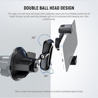 NEEWER Phone Holder for Your Car, 360° Rotating Vacuum Suction Cup Metal Cell Phone Mount Magic Arm Compatible with iPhone Samsung for UTV Windshield Skylight Glass Navigation Video Recording, PA136