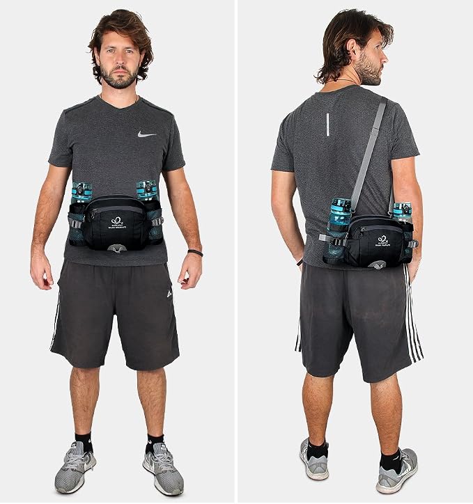 WATERFLY Fanny Pack Waist Bag: Fannie Pack 2 Water Bottle Holders Lumbar Belt Hiking Walking Running Jogging Camping Large Woman Man (Bottle Not Included)