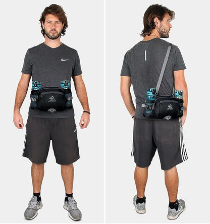 WATERFLY Fanny Pack Waist Bag: Fannie Pack 2 Water Bottle Holders Lumbar Belt Hiking Walking Running Jogging Camping Large Woman Man (Bottle Not Included)