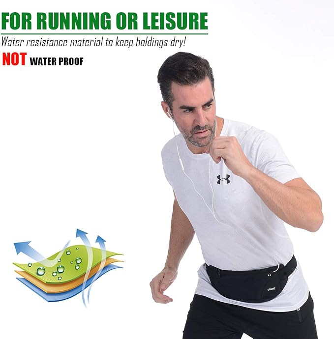 USHAKE Running Belt,Men or Women Ultra Light Bounce Free Waist Pouch Bag Fitness Workout Belt Sport Waist Pack Exercise Waist Bag for iPhone Samsung LG in Running Gym Marathon (BLACK)