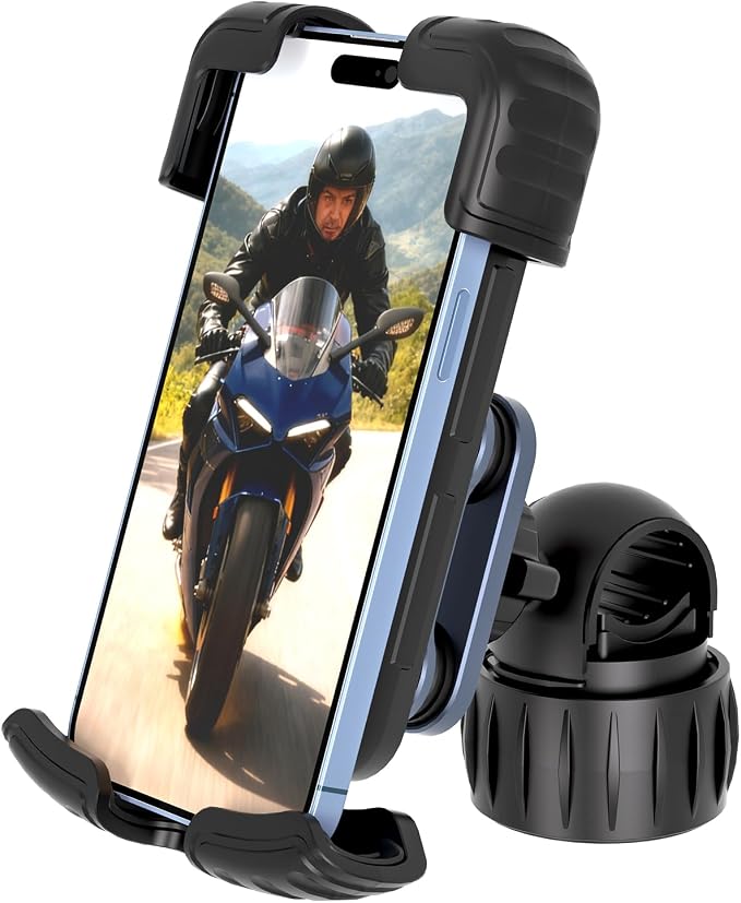 TXV Motorcycle Phone Mount Holder - Upgrade Vibration Dampener - 360° Rotatable Bicycle Phone Holder, Bike Scooter Handlebar Phone Clip for 5.1" - 6.8" Smartphones