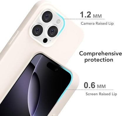 for iPhone 16 Pro Max Case Silicone Compatible with Magsafe Case, Ultra Slim Thin Magnetic Phone Cases Mag Safe, Cute Soft Rubber Gel Matte Wireless Charging Cover for Women, Beige Stone Cream
