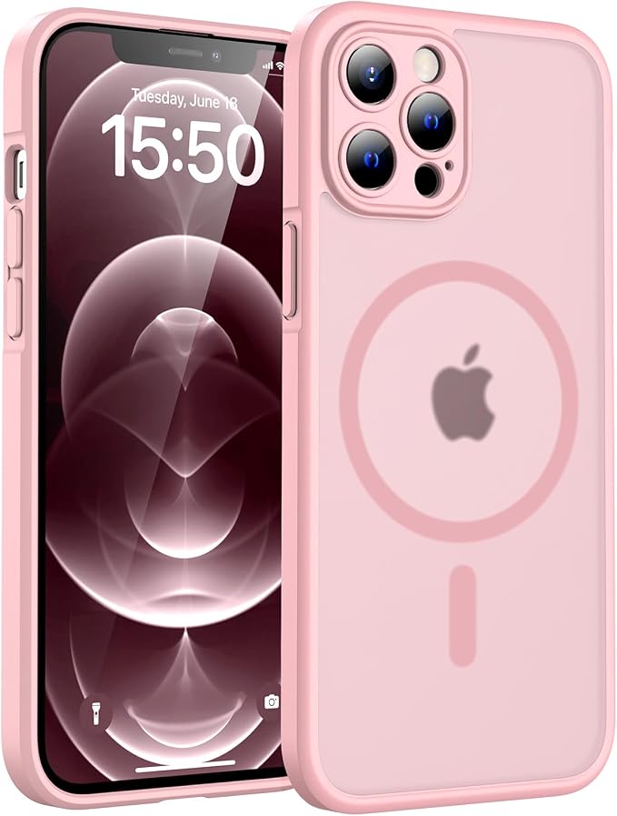 TOCOL for iPhone 12 Pro Max Case, Compatible with Magsafe Charger, Full Camera Protection, Translucent Matte for iPhone 12 Pro Max iPhone Case 6.7 inch (Light Pink)