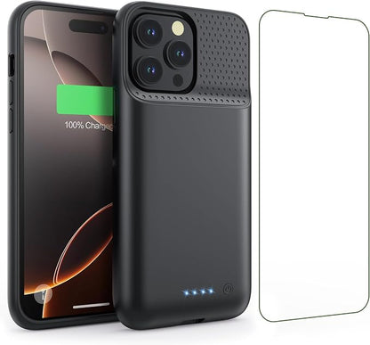 Feob Battery Case for iPhone 16 Pro Max,Ultra-Slim 8600mAh Portable Charger Cover 360°Protection Rechargeable Extended Battery Charging Case for iPhone 16 Pro Max-Black
