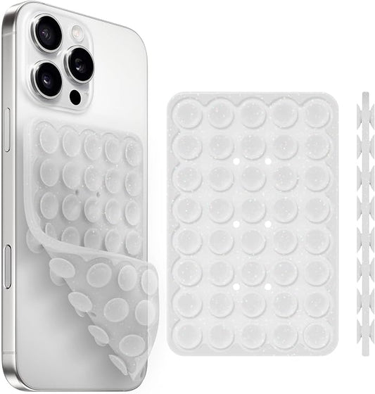 Silicone Suction Cup Phone Case Mount Double Sided, Phone Accessories Hands-Free Strong Grip Holder for Selfies and Videos (Translucent Glitter)