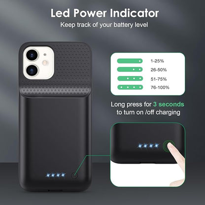 Battery Case for iPhone 12/12 Pro,[2025 Upgraded] 10800mAh Ultra-Slim Portable Extended Charger Case Cover for iPhone 12/12 Pro Charging Case (6.1 Inch)-Black