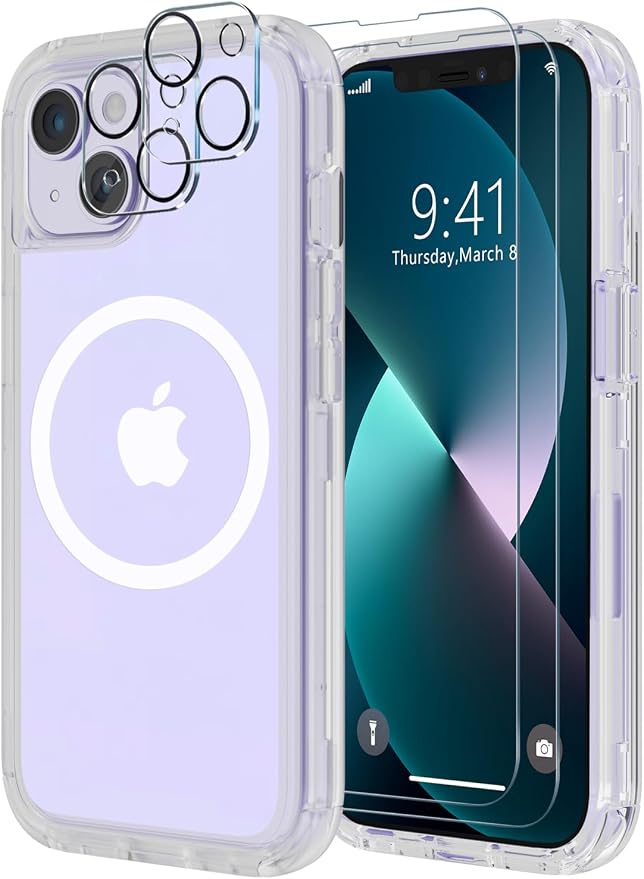Diverbox for iPhone 13 Case [Shockproof] [Dropproof] [with Screen Protector ] 3in1 Heavy Duty Protection Phone Case Cover for Apple iPhone 13 (Clear (Magnet))