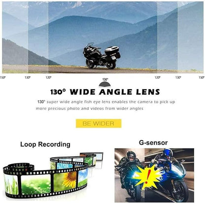 VSYSTO WiFi Motorcycle Dash Cam, 2 Channels 130° Wide Angle Lens Starlight Night Vision Front & Rear HD 1080P Camera Motorbike DVR System, G-Sensor, Loop Recording (Black-D6L)