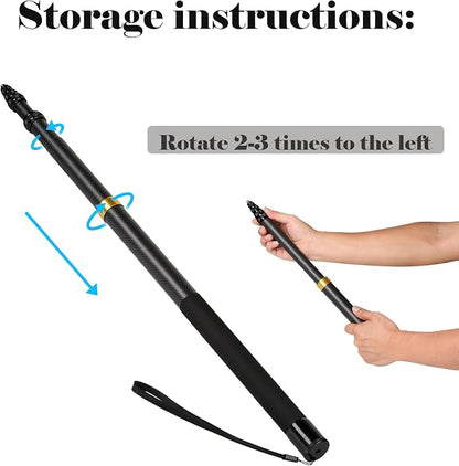 118"/3m, 9.8ft Extended Super Long Invisible Carbon Fiber Selfie Stick for Insta360 x5 Insta 360 x5 X4 X3 ONE X2, R, X, GO 3S 3 2 Action 360 Camera Accessories (17 to 118") (Blue)