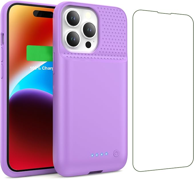 Battery Case for iPhone 14/13/13 Pro (6.1 Inch),Upgraded 7500mAh Ultra-Slim Portable Charging Case Rechargeable Protective Extended Battery Pack for iPhone 14/13/13 Pro Charger Cover-Purple