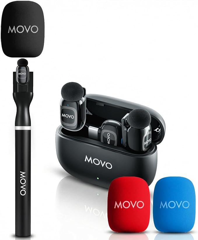 Movo NanoMic Wireless USB-C Mic Kit with Interview Handle — Dual Street Interview Mic for iPhone 15/16/17+, Android & iPad Pro — Vox Pops & TikTok
