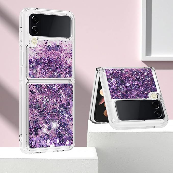 Galaxy Z Flip 4 Silicone Quicksand Case, Girls Women Bling Moving Liquid Full Phone Covered Soft Gel Rubber Case Shockproof TPU Waterfall Slim Cover Bumper Compatible with Samsung Galaxy Z Flip 4 5G