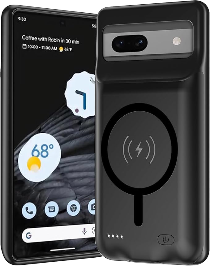 Battery Case for Pixel 7a, Upgraded 10000mAh Battery Pack Rechargeable Charger Case with Wireless Charging Compatible for Pixel 7a(6.1 inch) External Battery Charging Cover(Black)
