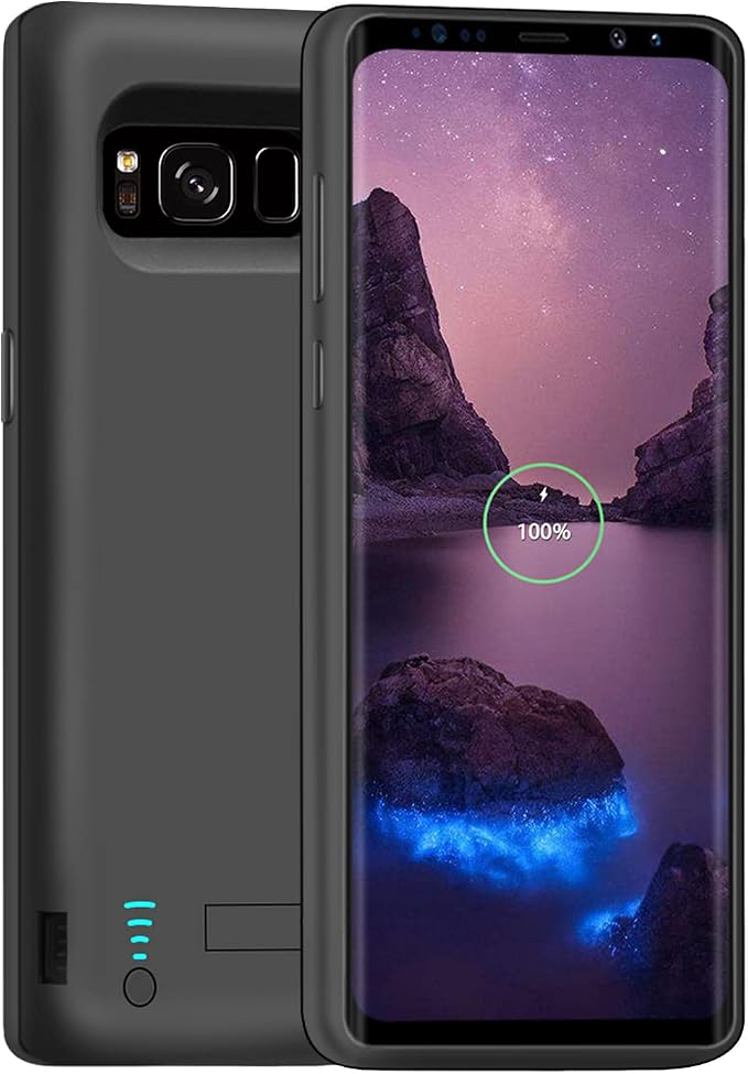 Battery Case for Samsung Galaxy S8+ Plus, 6500mAh Rechargeable Extended Battery Charging Case with Kickstand Black