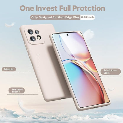 oakxco for Motorola Moto Edge Plus 2023 Case Silicone, Thin Slim Grip Soft Rubber Gel Protective Phone Case for Women, Matte Plain Solid Color Aesthetic Cute Girly Case with Camera Cover, Beige Stone