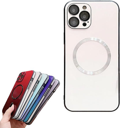 Gradient Glass-Gloss Case for iPhone 17/16/15/14/13 Series - Magnetic Case with Full Camera Lens Protector, Scratch Resistant Gradient Glass Back Cover Phone Case (White,for iPhone 15pro)