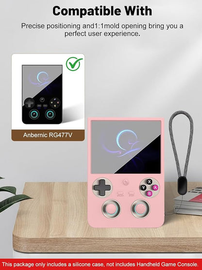 Silicone Protective Case for Anbernic RG477V Game Console, Full-Body Protective Cover with Precise Cutout, Shockproof Dustproof Protector Sleeve & Scratch-Resistant Sleeve (Pink)