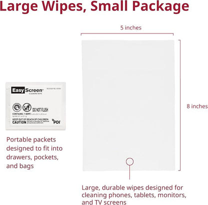 Easy Screen, Premium Screen Cleaning Wipes, Electronics, Touchscreens, and Glasses Cleaner, 50 Individual Packets Per Box, Large 5” x 8” Wipe