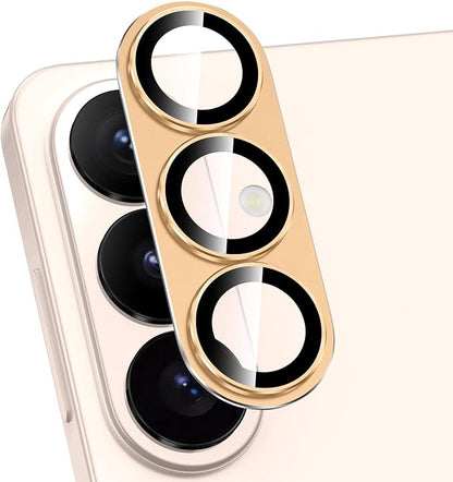 for Samsung Galaxy S26 Plus Camera Lens Protector, Electroplated Matte Back with 9H Tempered Glass Lens Protector, [Strong Adsorption] [Case-Friendly] Metal Ring HD Clear Lens Cover, Gold