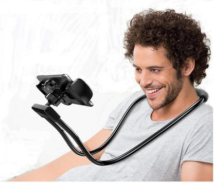 Flexible Long Arms Stand Clip Holder,Hanging on Neck Universal Lounger's Bracket for Mobile Phone Tablet PC Desktop(Black)