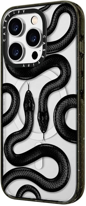 CASETiFY Impact iPhone 14 Pro Case [4X Military Grade Drop Tested / 8.2ft Drop Protection/Compatible with Magsafe] - Black Kingsnake - Glossy Black