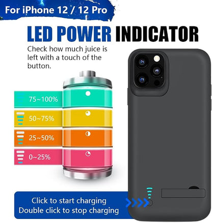 New Battery Case for iPhone 12 / iPhone 12 Pro, 5000mAh Rechargeable Extended Battery Charging Charger Case, Add 100% Extra Juice (6.1 Inches) Black