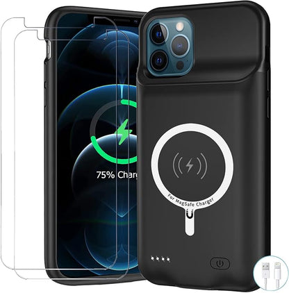 Battery Case for iPhone 12/12 Pro, Upgraded 10000mAh Battery Pack Rechargeable Charger Case with Wireless Charging Compatible for iPhone 12/12 Pro (6.1 inch) External Battery Charging Cover(Black)