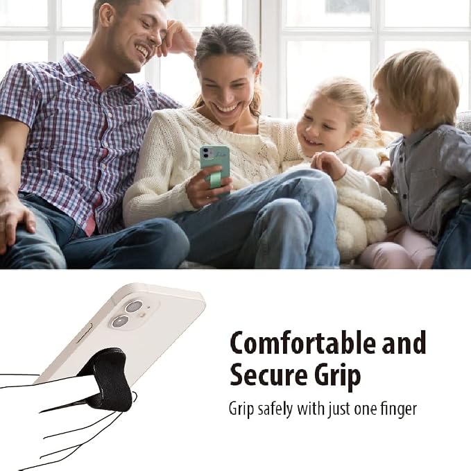 Momostick Flatstick, Cell Phone Finger Grip Strap Holder for Hand, Cell Phone Stand, New Slim Finger Loop Selfie Grip Compatible with Most Smartphones - Glitter Black