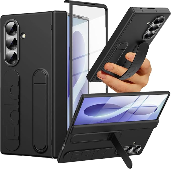 NINKI Wristband for Samsung Galaxy Z Fold 8 Ultra Case with Kickstand & Screen Protection, Hard Hinge Protector for Z Fold 8 Ultra Phone Case with Handle for Samsung Z Fold 8 Ultra Cover Mens Black