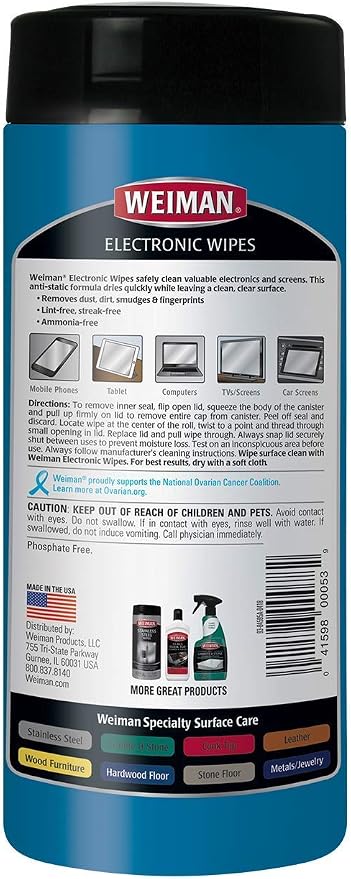 Weiman Electronic Wipes Canister 30 Count (Pack of 2)