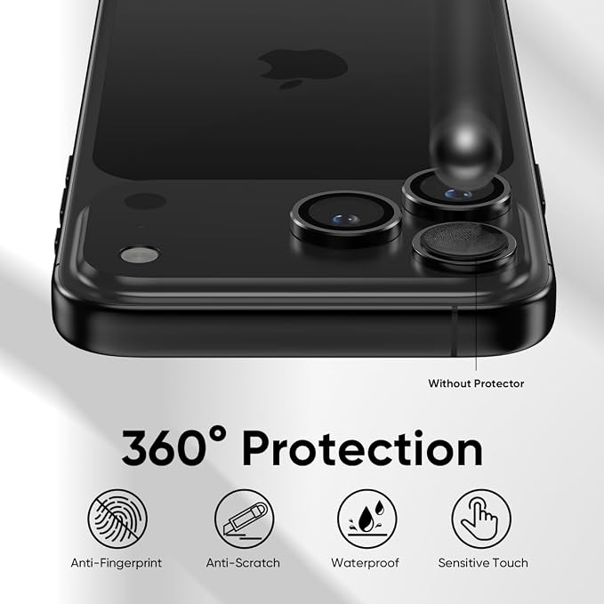 FLOLAB NanoArmour for iPhone 17 Pro Max/iPhone 17 Pro Camera Lens Protector - Anti-Reflective, Durable Tempered Glass with Aluminum Ring, TruColors, Ultra Clear, Easy Install - Black