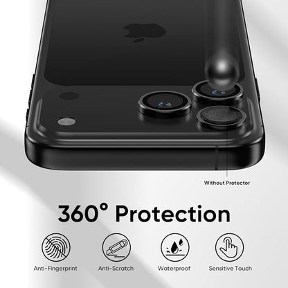 FLOLAB NanoArmour for iPhone 17 Pro Max/iPhone 17 Pro Camera Lens Protector - Anti-Reflective, Durable Tempered Glass with Aluminum Ring, TruColors, Ultra Clear, Easy Install - Black