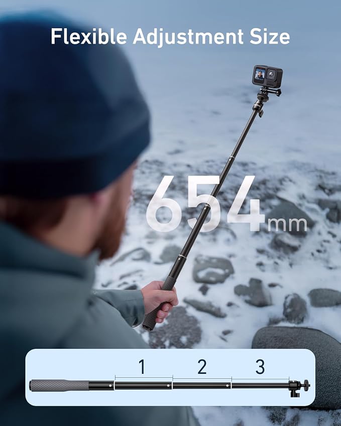TELESIN 360°Waterproof Selfie Stick 25.75" w Hand Strap Underwater Dive Diving Extension Stick Pole Monopod for DJI OSMO 360 Action 6 5 Pro 4 Pocket 3 Xtra Muse GoPro Max 13 12 Insta360 X5 X4 Ace Pro