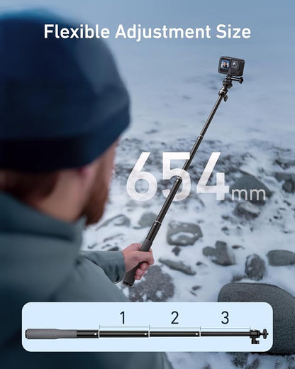 TELESIN 360°Waterproof Selfie Stick 25.75" w Hand Strap Underwater Dive Diving Extension Stick Pole Monopod for DJI OSMO 360 Action 6 5 Pro 4 Pocket 3 Xtra Muse GoPro Max 13 12 Insta360 X5 X4 Ace Pro