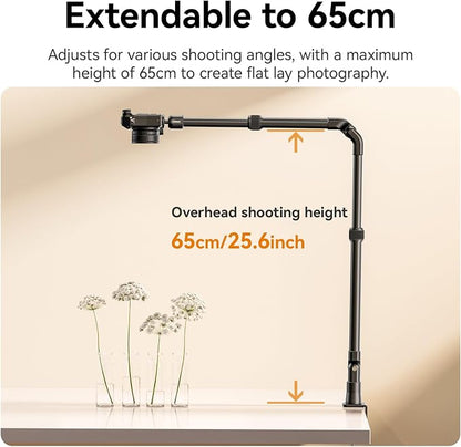 ULANZI ZJ02 Camera Desk Mount Overhead Magic Arm, 98cm/38.6inch Aluminum Adjustable Articulating Arm with 1/4" Ball Head for Cameras DSLR Lights Mount for Live Streaming/Photo Video Shooting