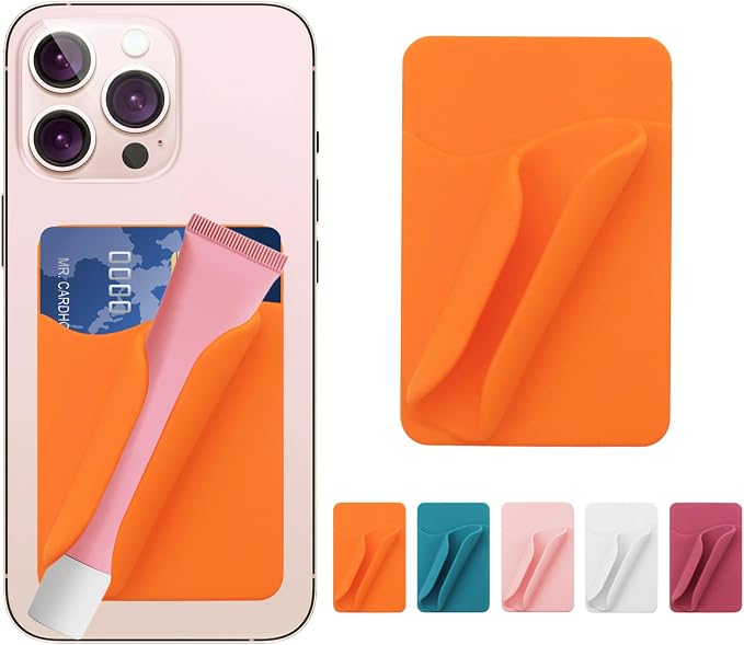 Lip Gloss Holder Phone Case,Silicone Lip Holder with Card Holder,Protective Lip Gloss Case with Adhesive Holder for Most Phone Models(Orange)