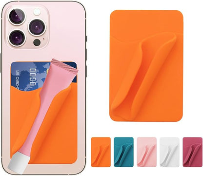Lip Gloss Holder Phone Case,Silicone Lip Holder with Card Holder,Protective Lip Gloss Case with Adhesive Holder for Most Phone Models(Orange)
