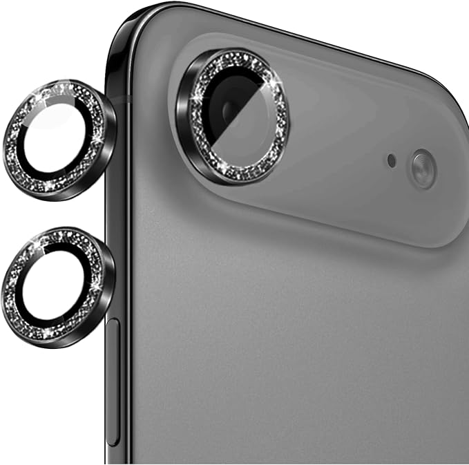 Compatible for iPhone Air Camera Lens Protector Bling, Cute Sparkle Glitter Camera Cover for Women, Individual Ring, Anti-Scratch 2 Pack Protectors for 17 Air (1 Rugular Use + 1 Extra), Black
