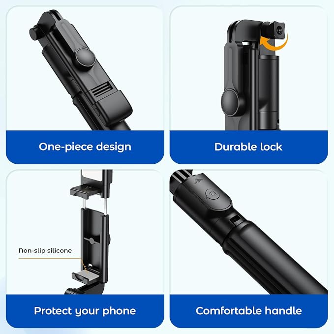 Selfie Stick Tripod with Light, Retractable Selfie Stick Tripod with Wireless Remote Control, for Photograph, Live Streaming, Video Recording, Compatible with 4-7'' Smartphone